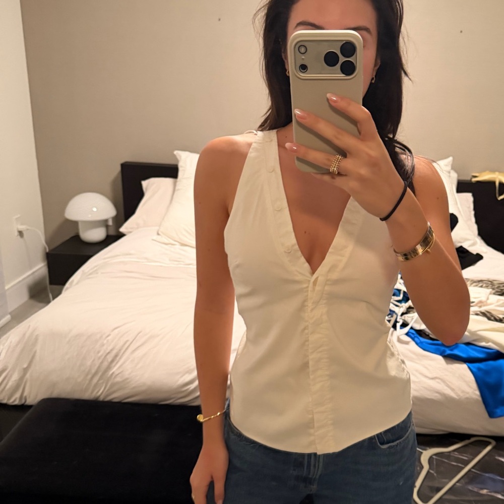 White Sleeveless Button Down